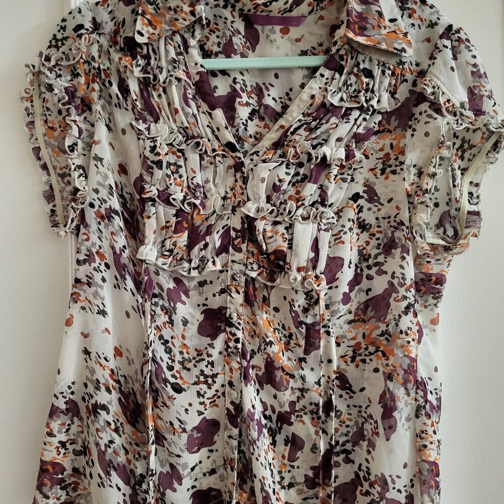 Smart Set Ruffled Abstract Blouse - Purple & Orange - Size XL